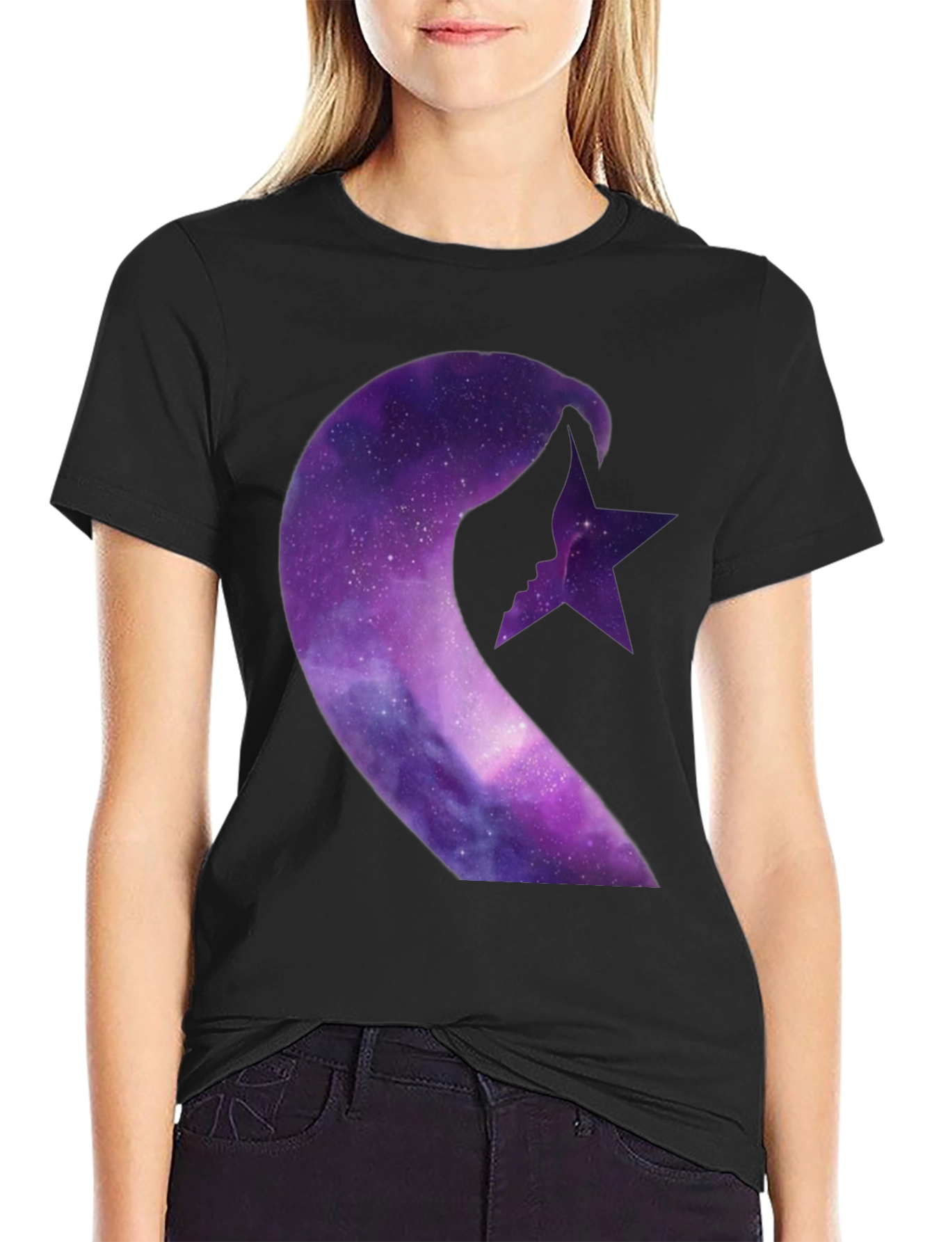 Galaxy Crescent Moon Star Graphic Tee