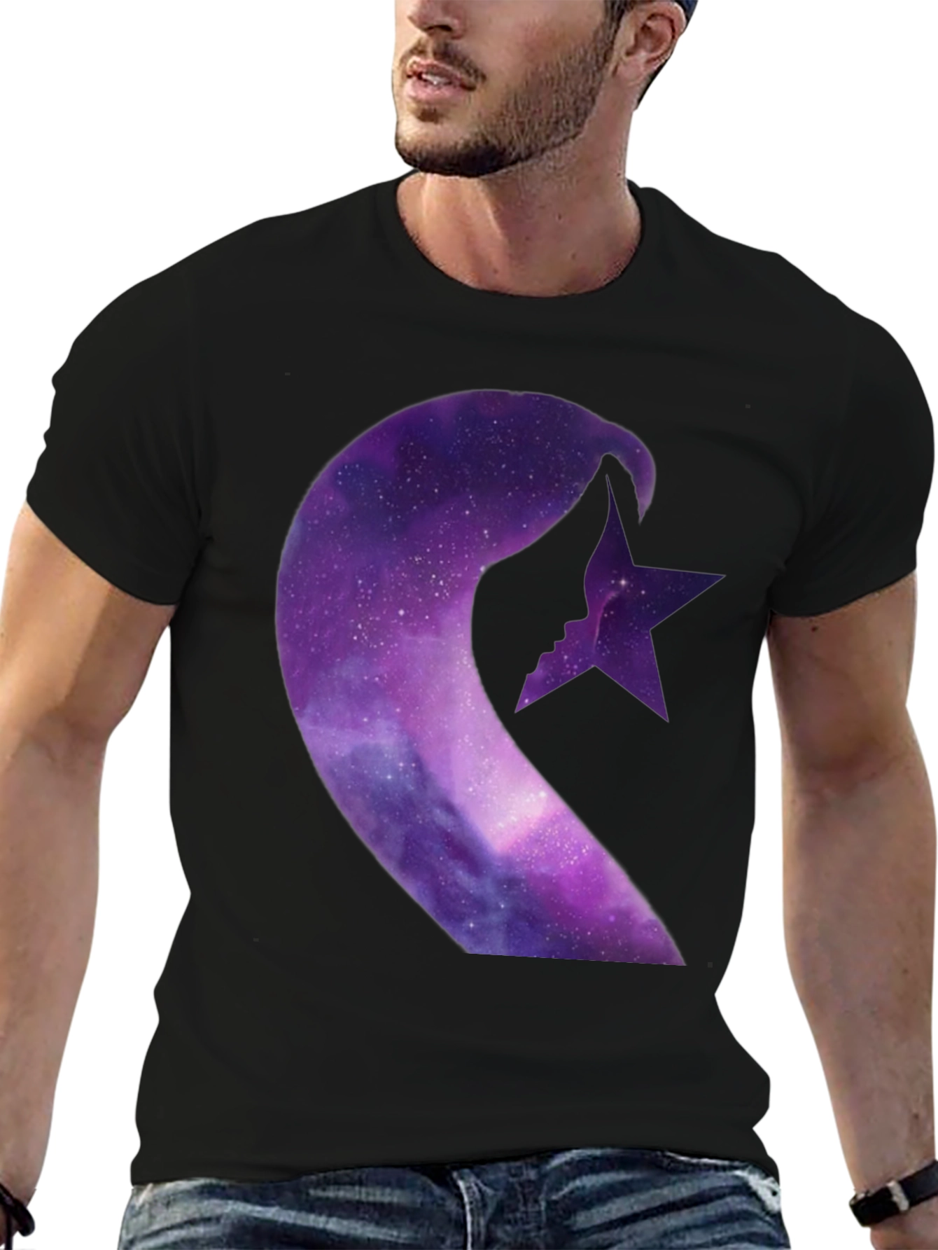 Galaxy Crescent Moon Star Graphic Tee