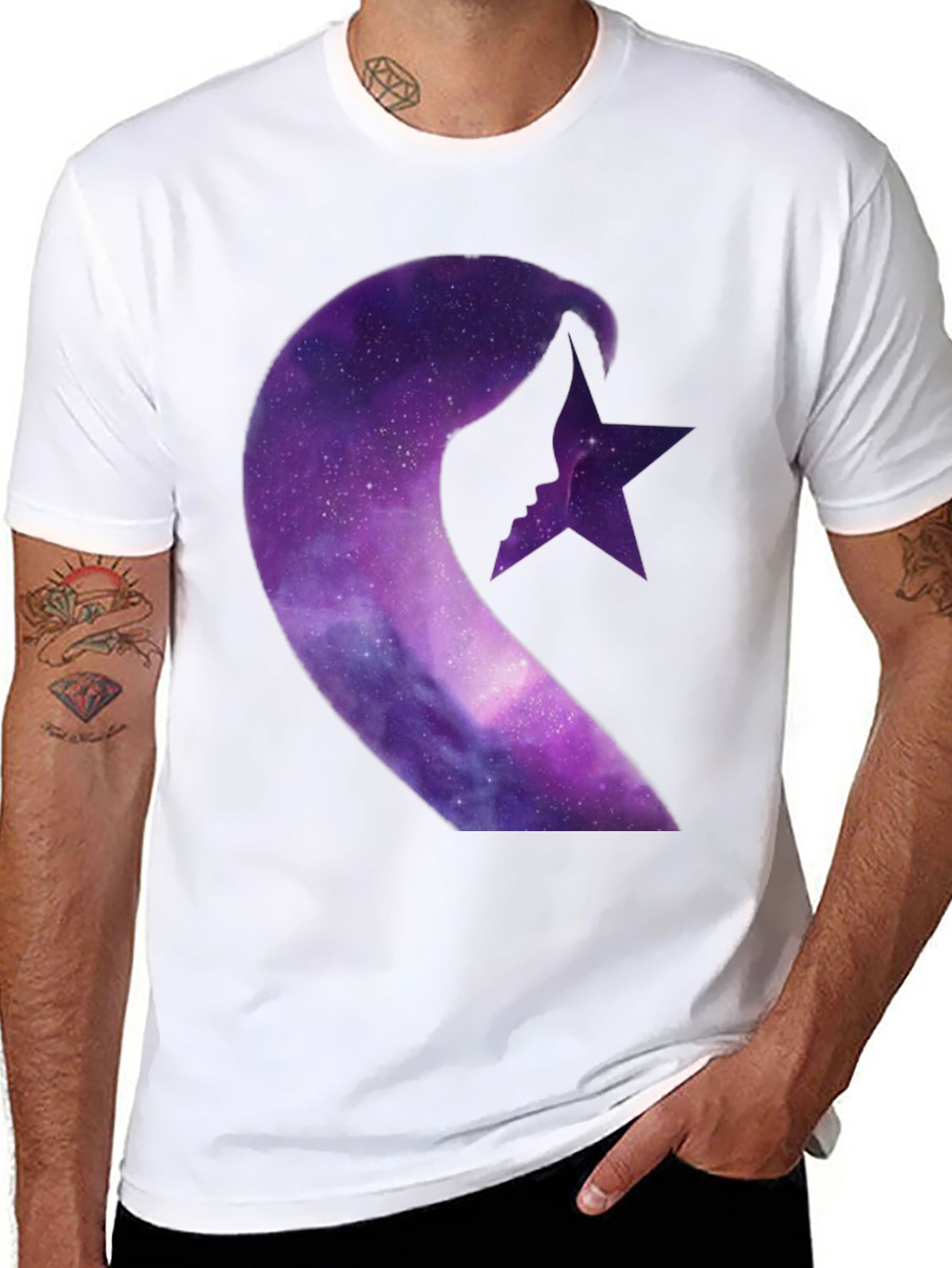 Galaxy Crescent Moon Star Graphic Tee