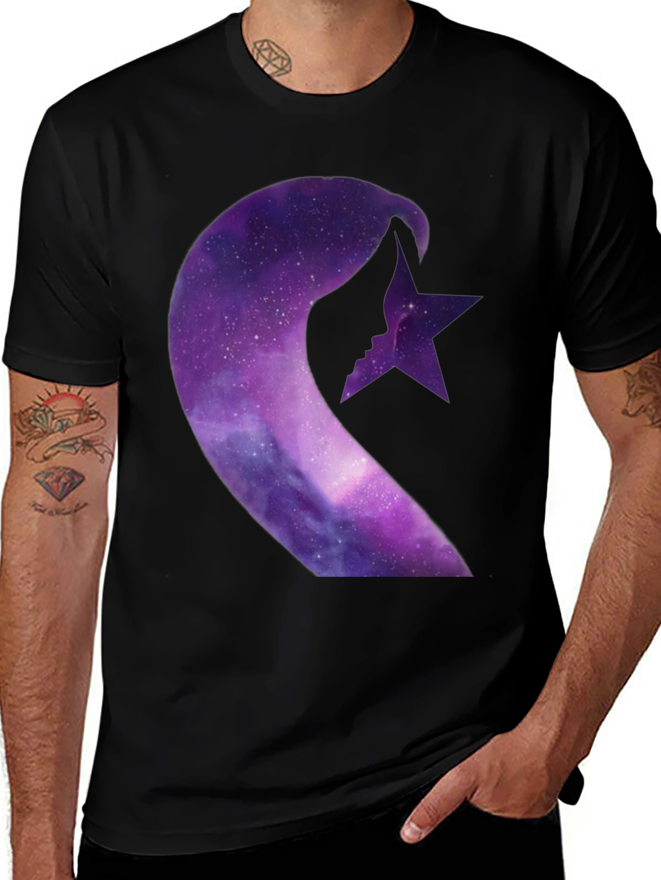 Galaxy Crescent Moon Star Graphic Tee