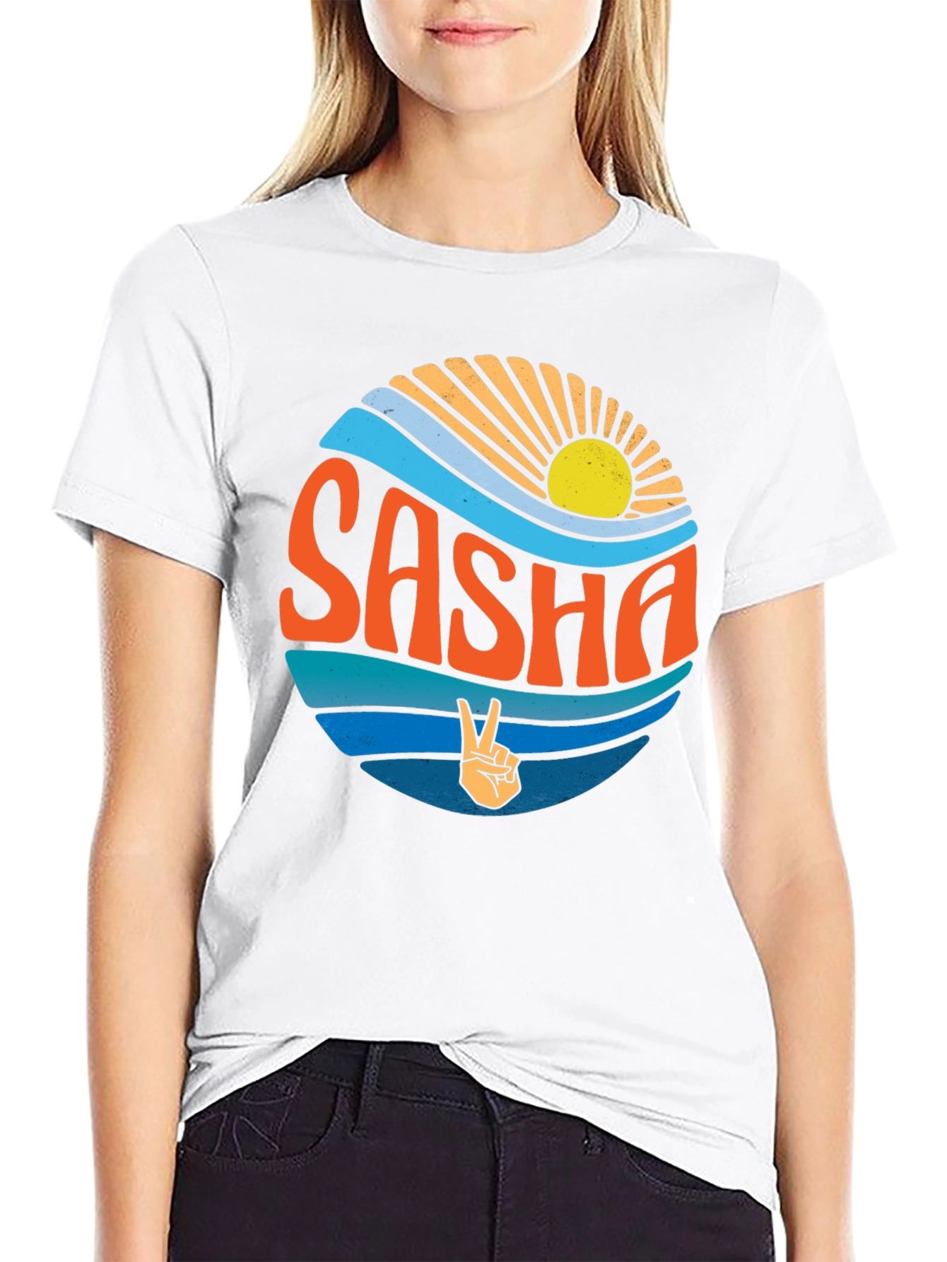 Retro Sasha Peace Sign T-Shirt - Unique Graphic Tee