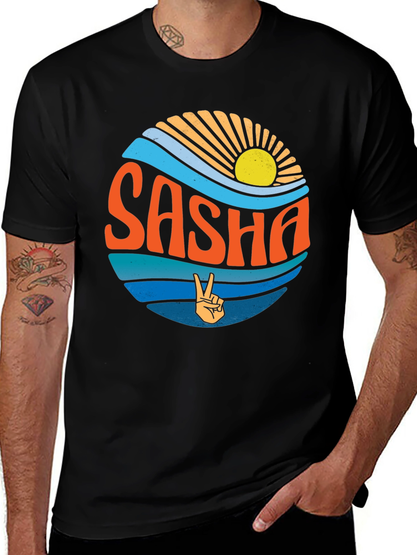 Retro Sasha Peace Sign T-Shirt - Unique Graphic Tee