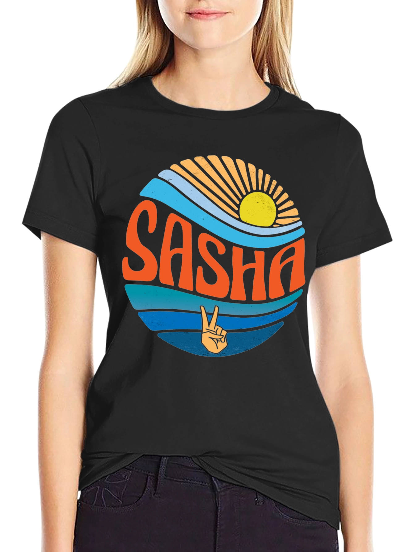 Retro Sasha Peace Sign T-Shirt - Unique Graphic Tee
