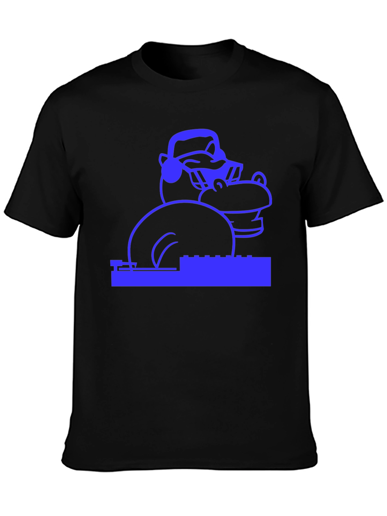 Hippo DJ Graphic Tee - Black Cotton T-Shirt
