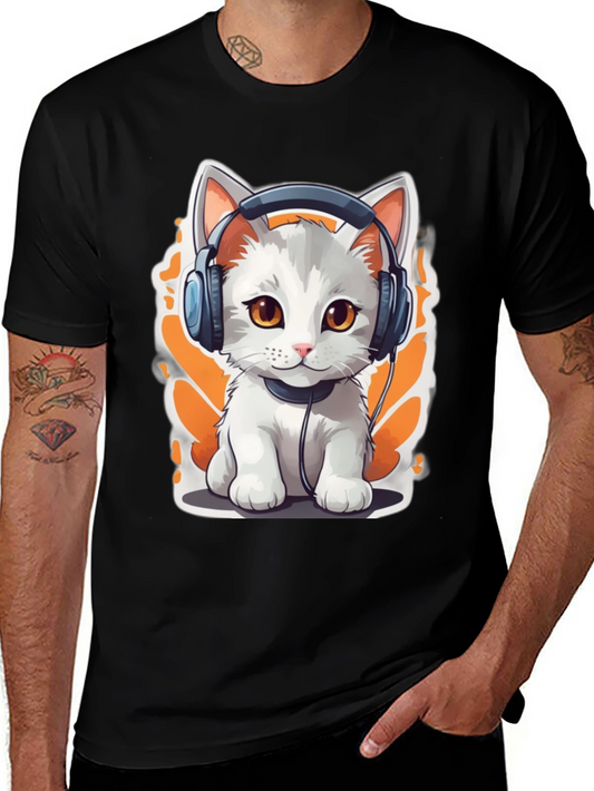 Cool Cat Headphones Graphic T-Shirt