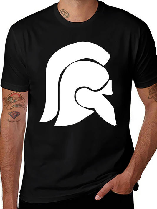 Spartan Helmet Graphic Tee - Black Cotton Casual Shirt