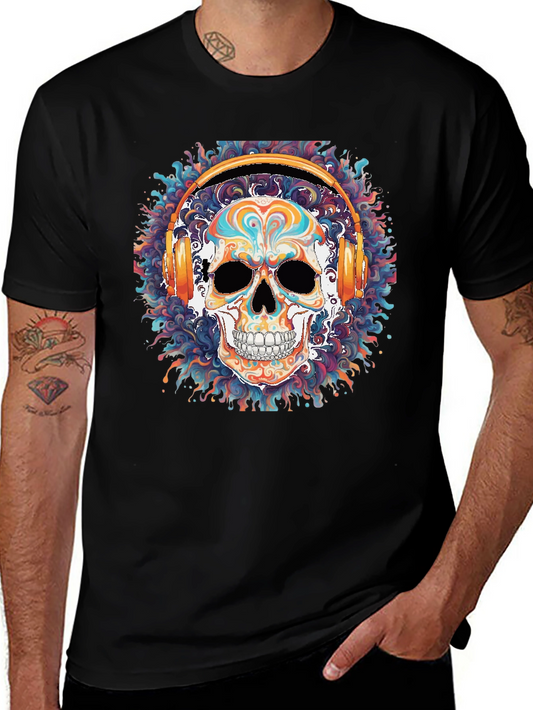 Skull Headphones Graphic Tee - Cool Black T-Shirt