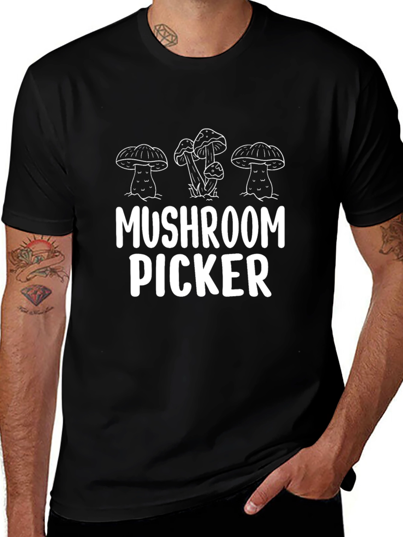 Mushroom Picker Graphic Tee - Black Cotton T-Shirt