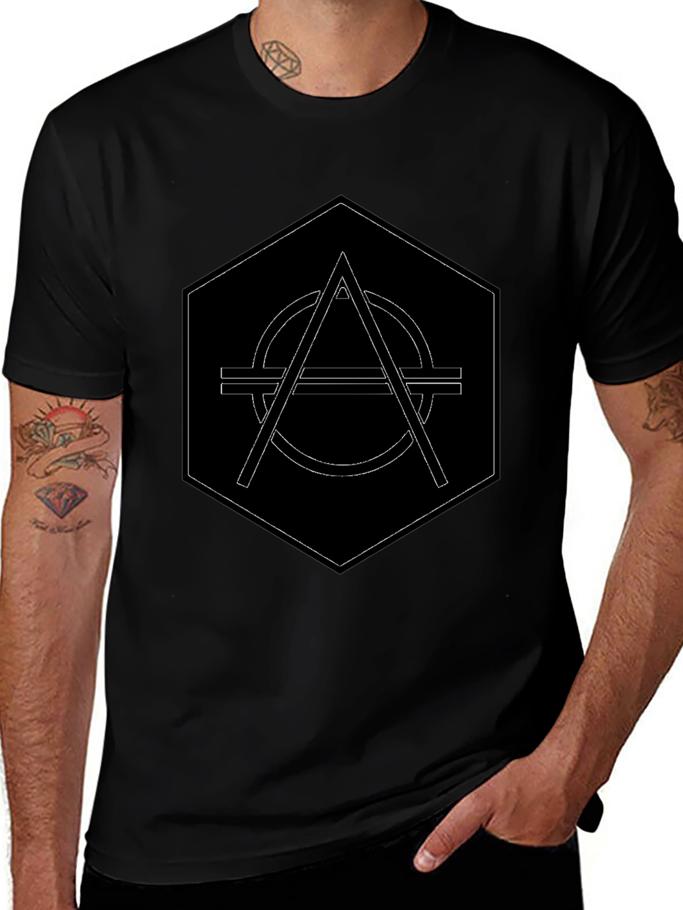 Geometric Graphic Print Black T-Shirt