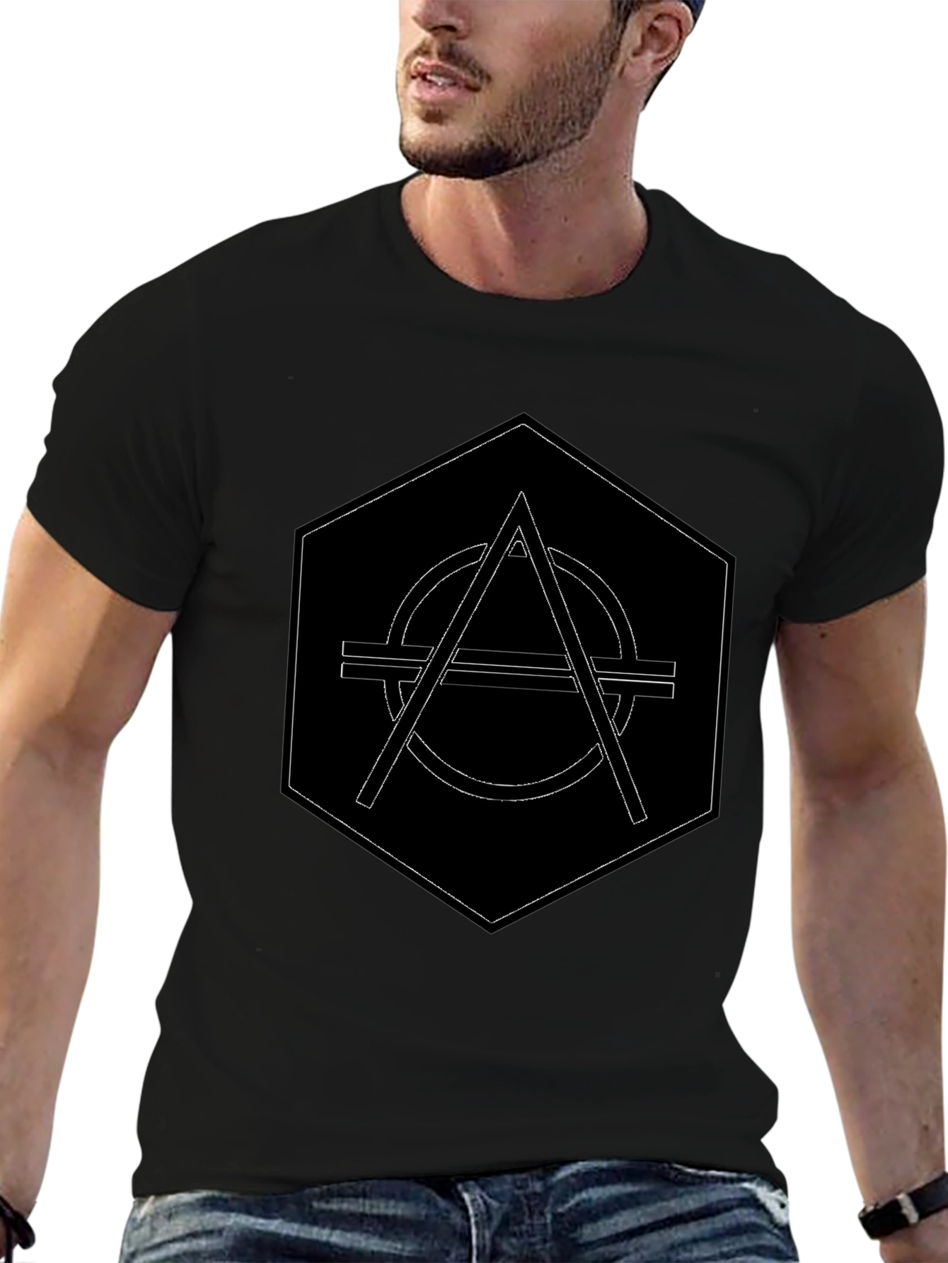 Geometric Graphic Print Black T-Shirt
