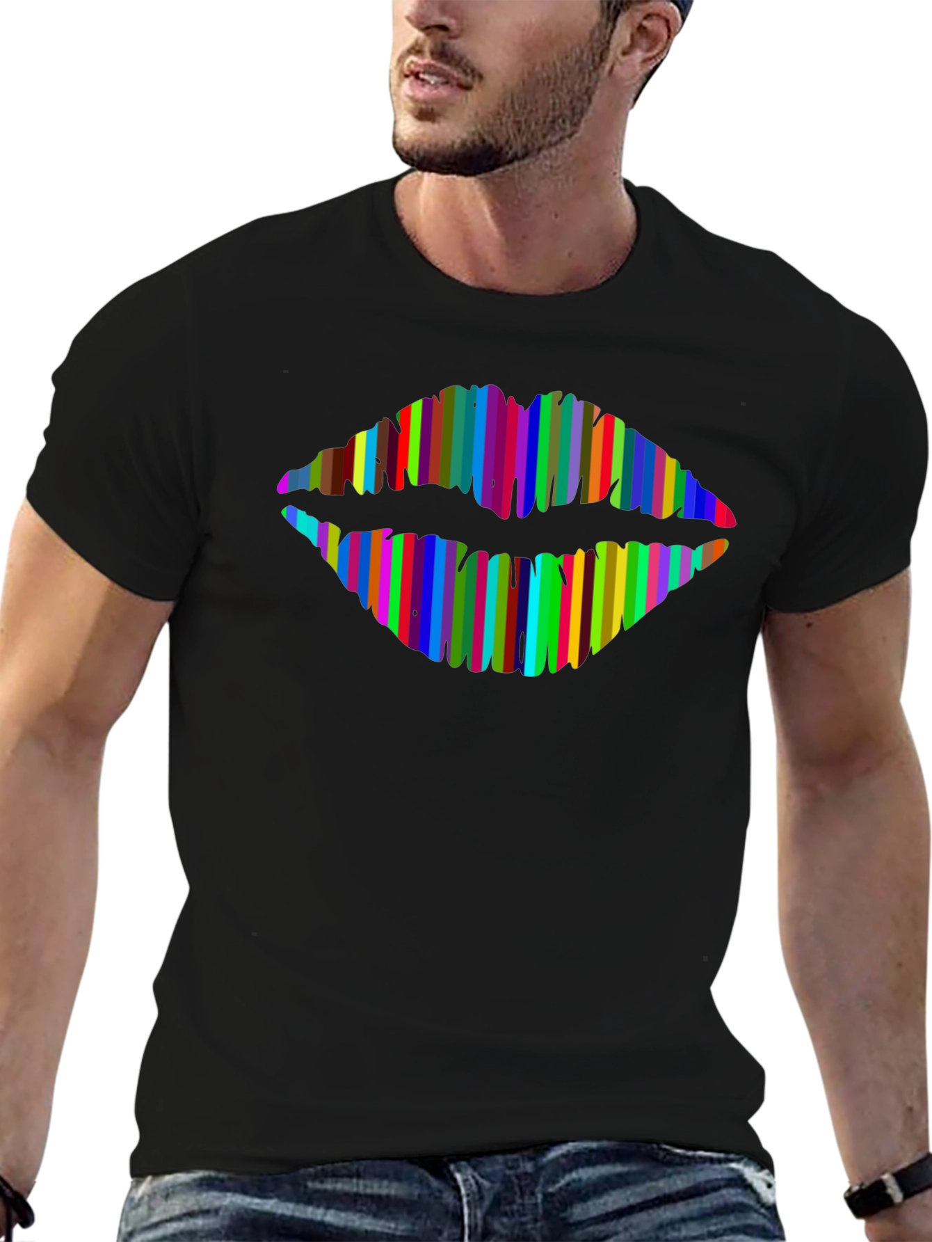 Rainbow Lips Graphic Tee - Mens Black T-Shirt