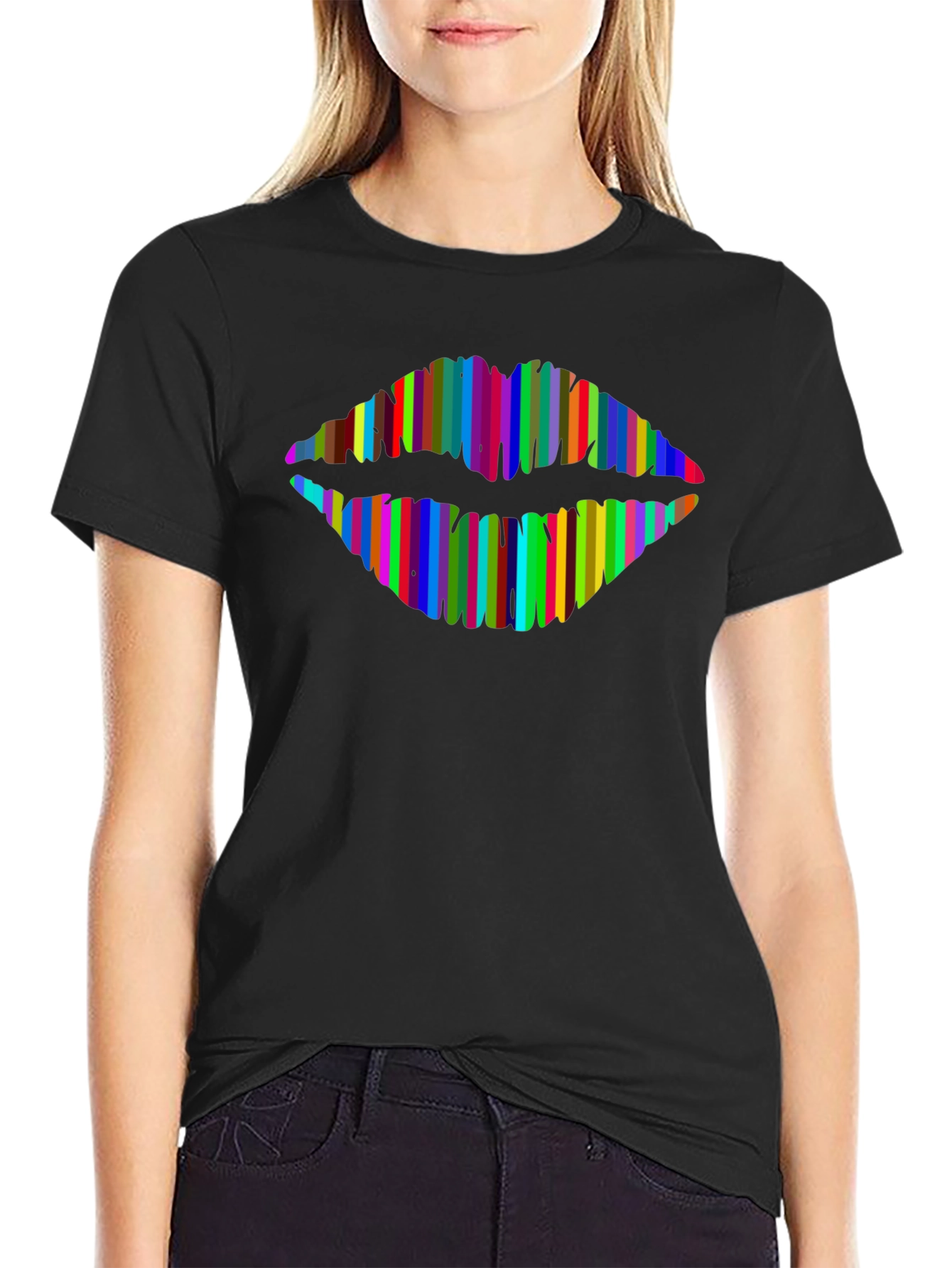 Rainbow Lips Graphic Tee - Mens Black T-Shirt