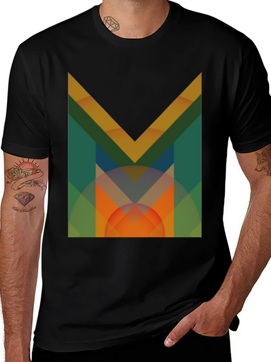 Abstract Geometric M Graphic Black T-Shirt