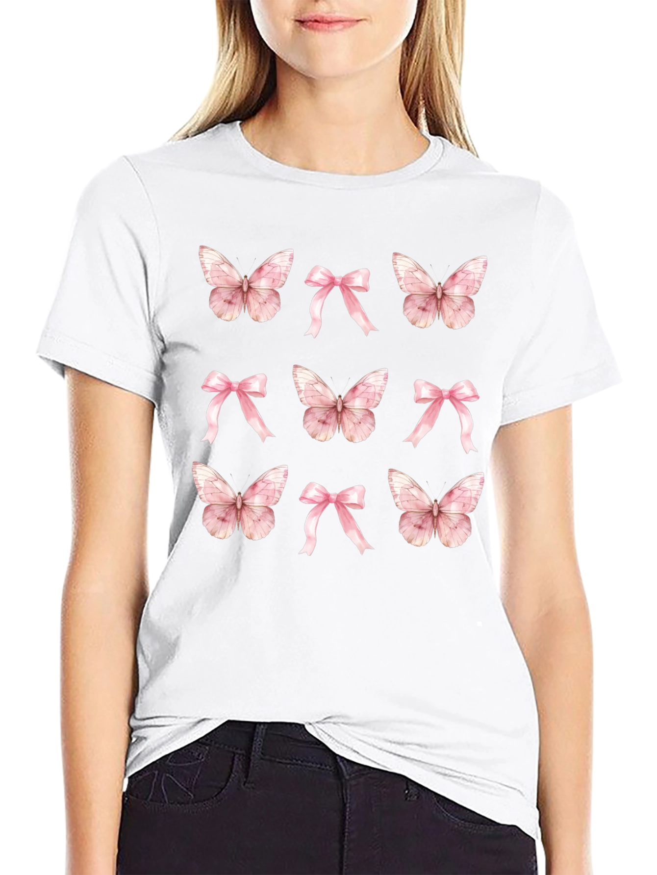 Butterfly & Bow T-Shirt - Cute Casual Top