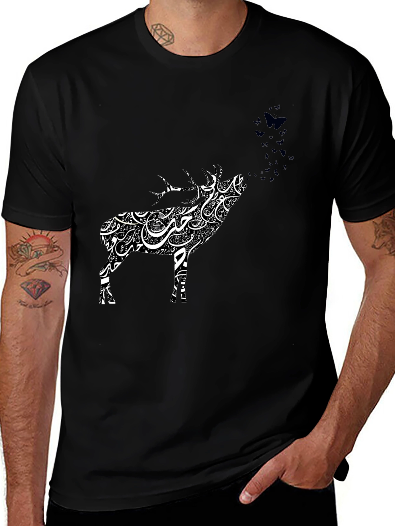 Deer Calligraphy T-Shirt - Artistic Animal Tee