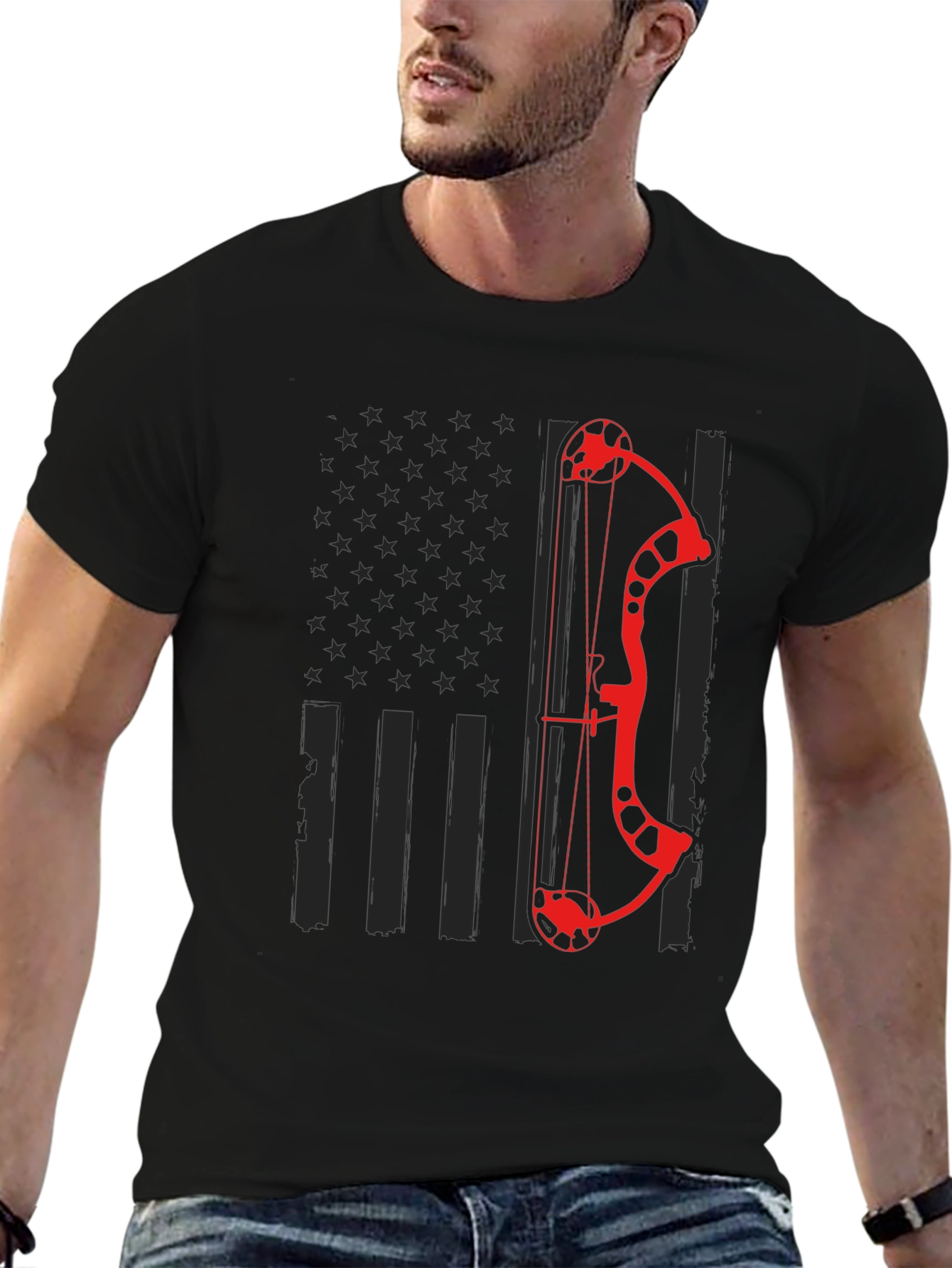 Archery Bow American Flag Graphic T-Shirt
