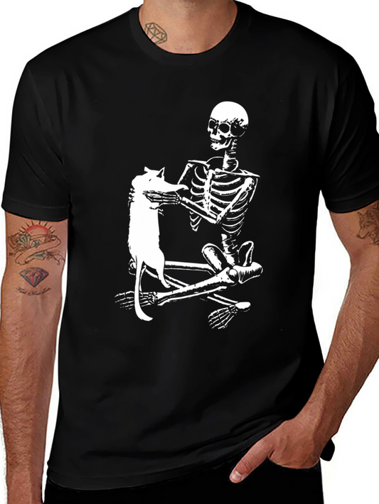 Skeleton & Cat Graphic Tee - Black