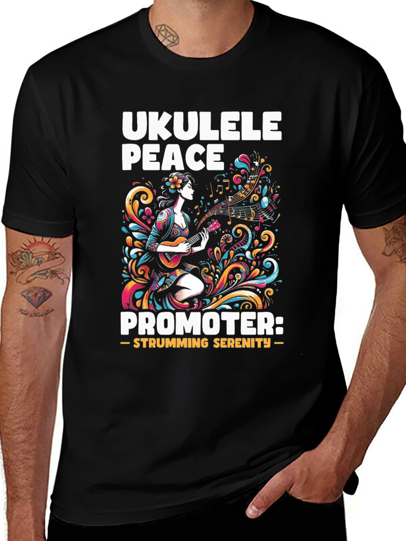 Ukulele Peace Promoter Black T-Shirt