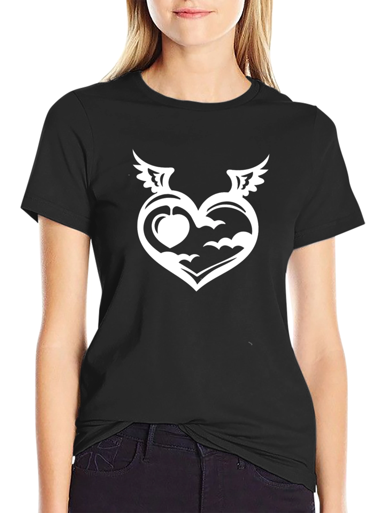 Heart Wings Graphic Black T-Shirt