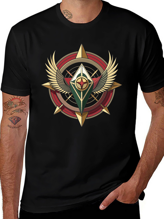 Winged Compass Graphic Tee - Black Cotton Shirt
