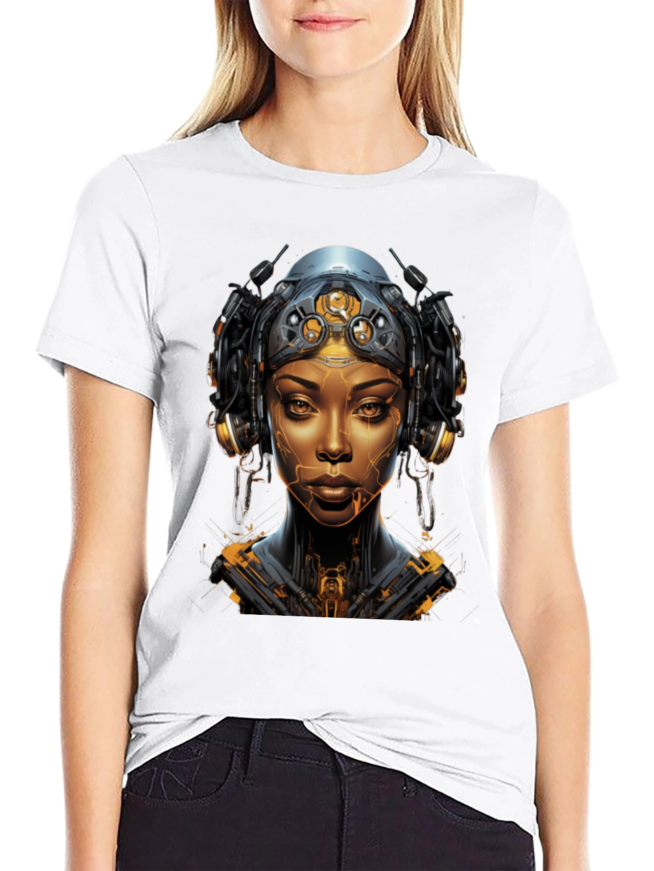 Cyberpunk Woman Graphic Tee - Futuristic Streetwear