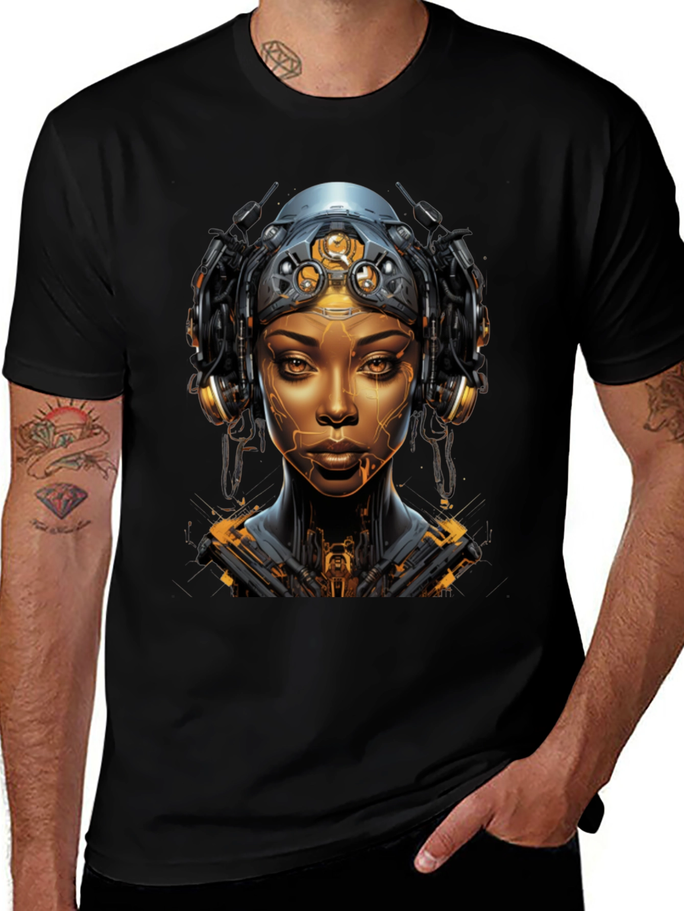 Cyberpunk Woman Graphic Tee - Futuristic Streetwear