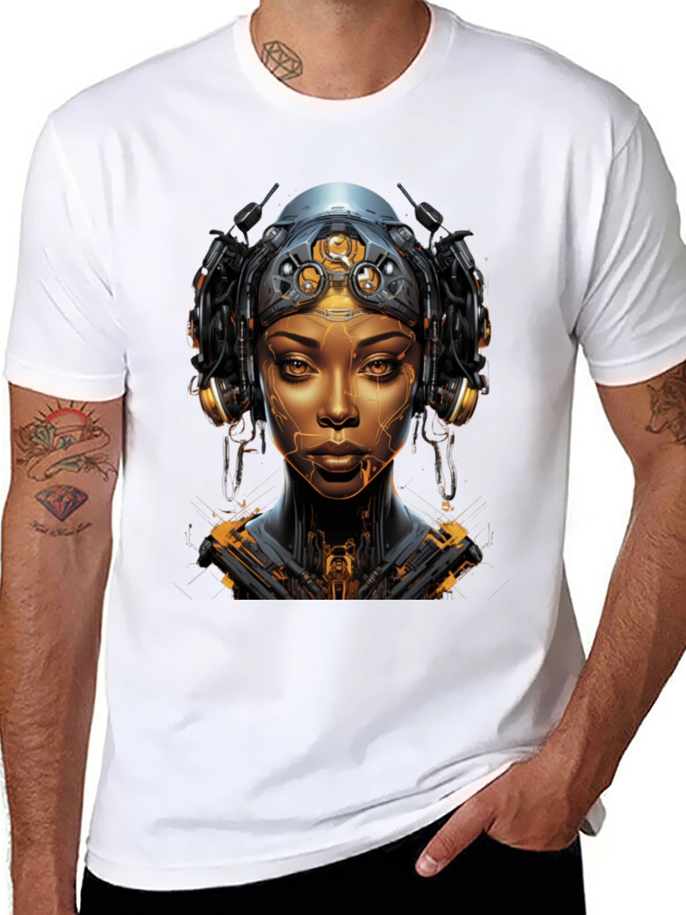 Cyberpunk Woman Graphic Tee - Futuristic Streetwear