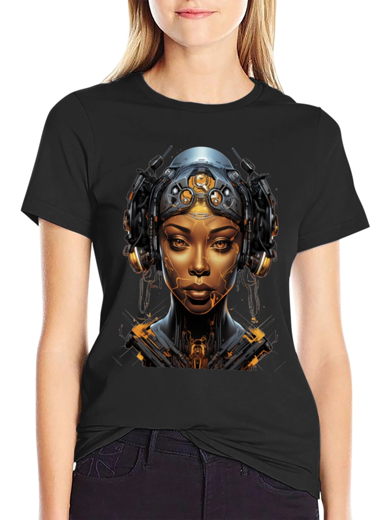 Cyberpunk Woman Graphic Tee - Futuristic Streetwear