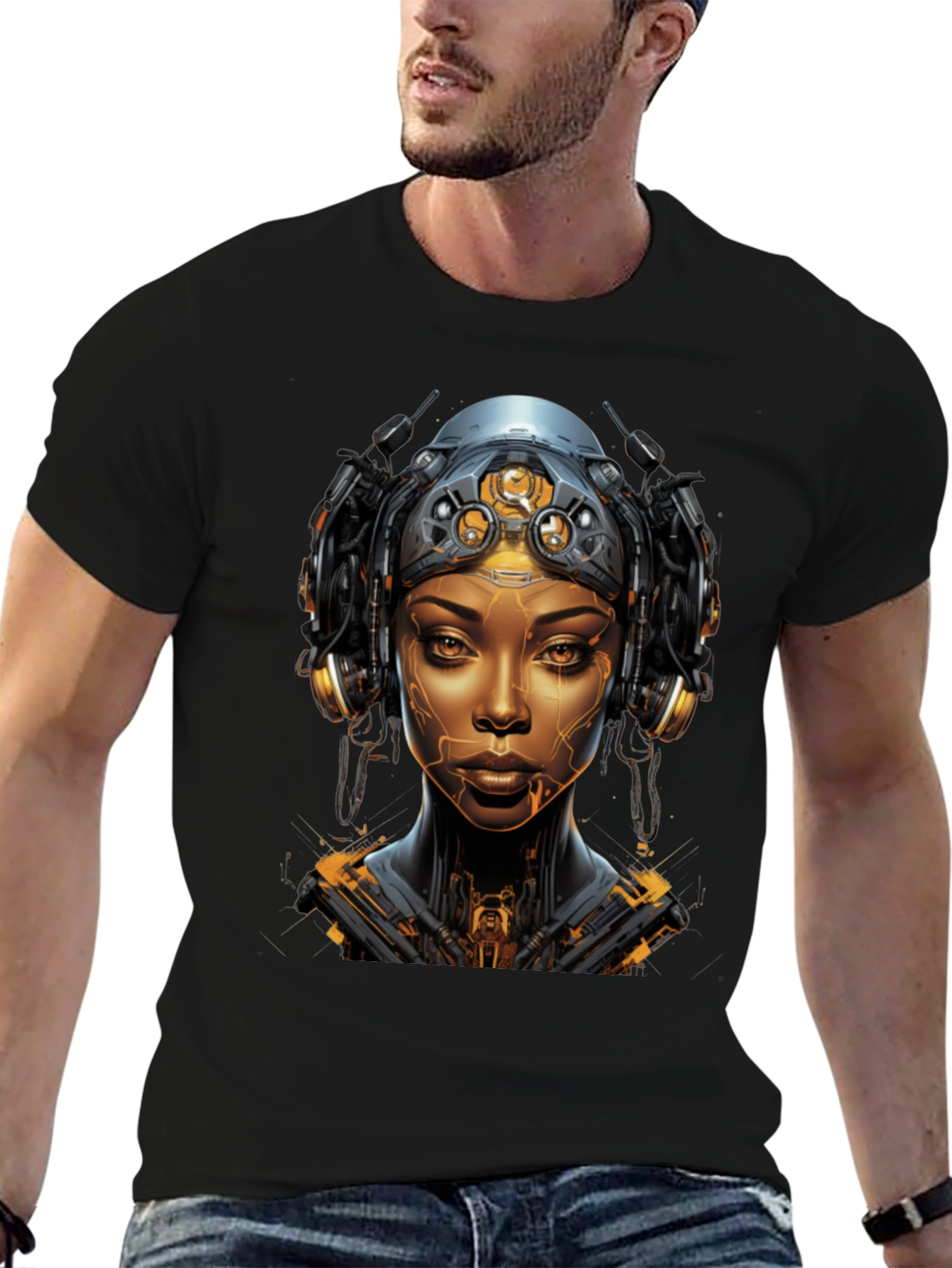 Cyberpunk Woman Graphic Tee - Futuristic Streetwear