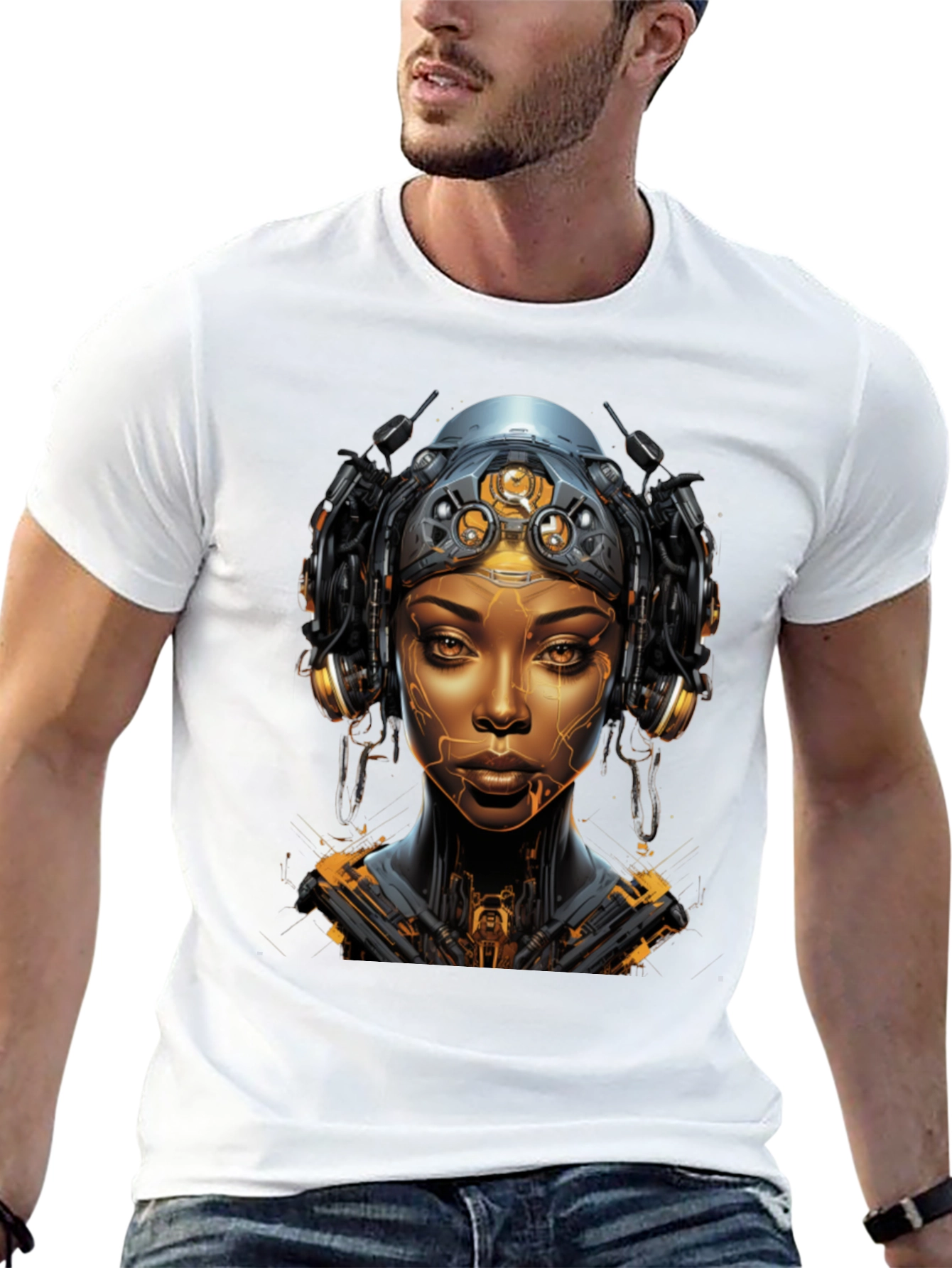Cyberpunk Woman Graphic Tee - Futuristic Streetwear