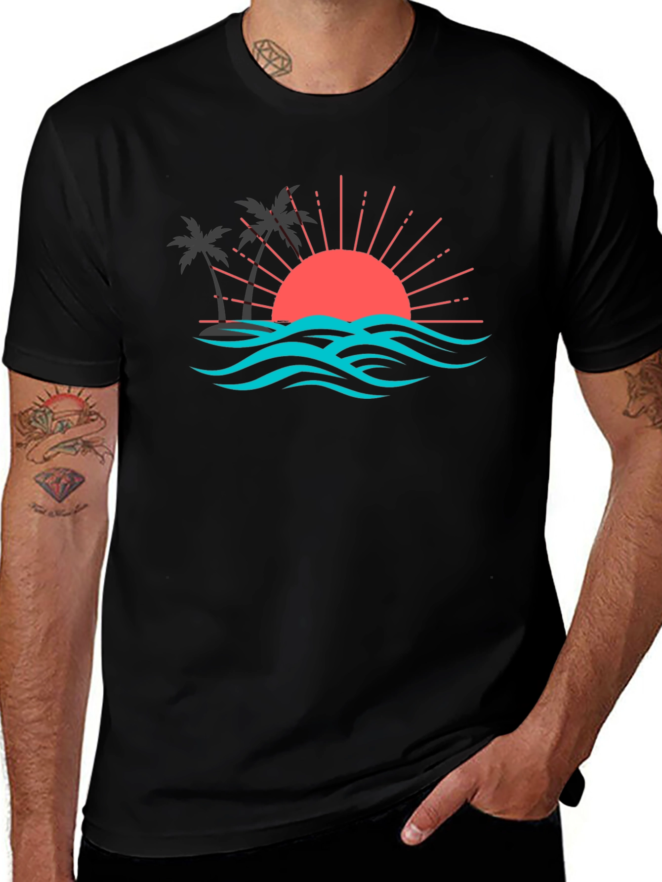 Sunset Palm Tree Graphic Tee - Tropical Vibe