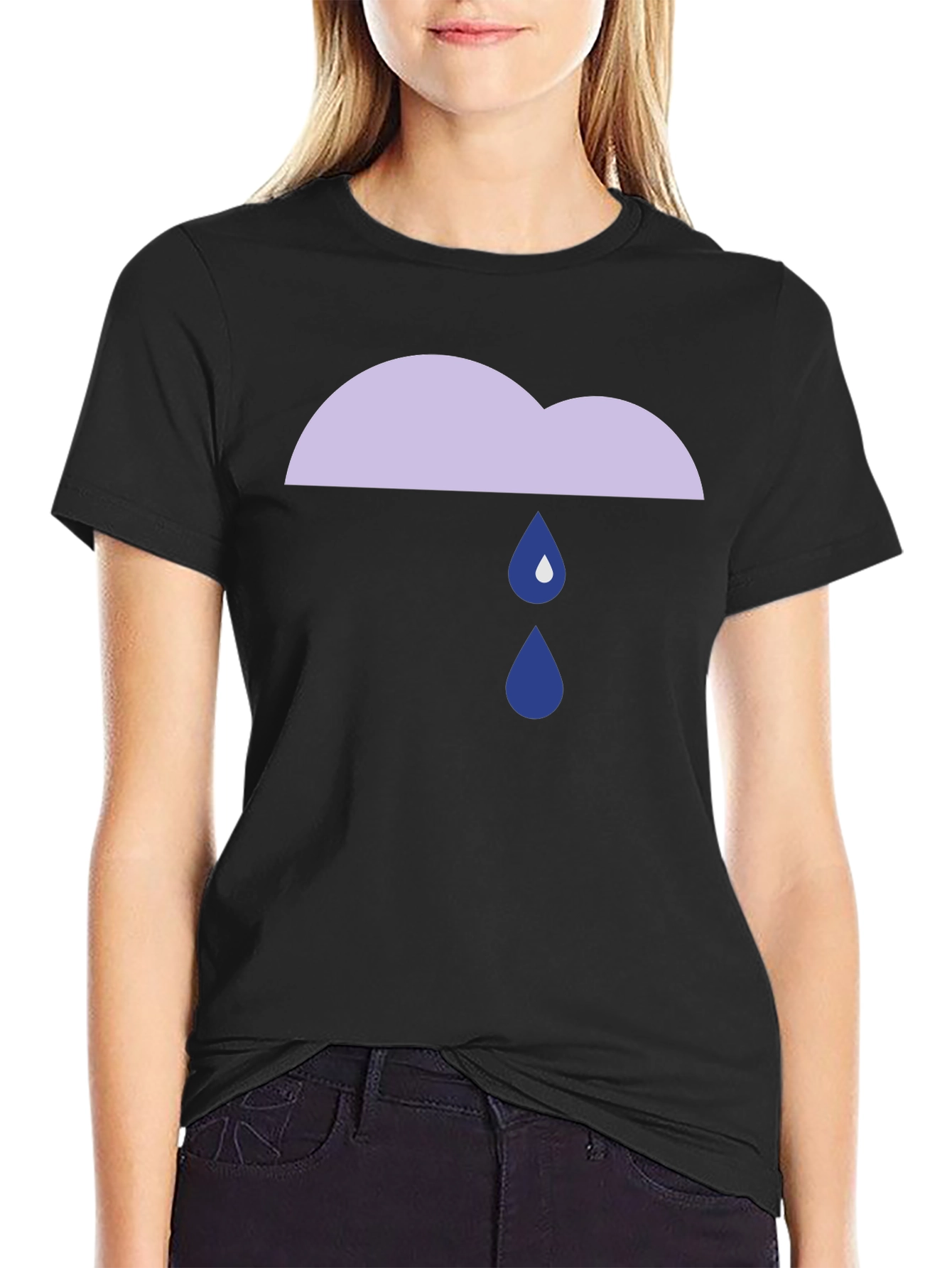 Rainy Cloud Graphic Tee - Black Cotton T-Shirt