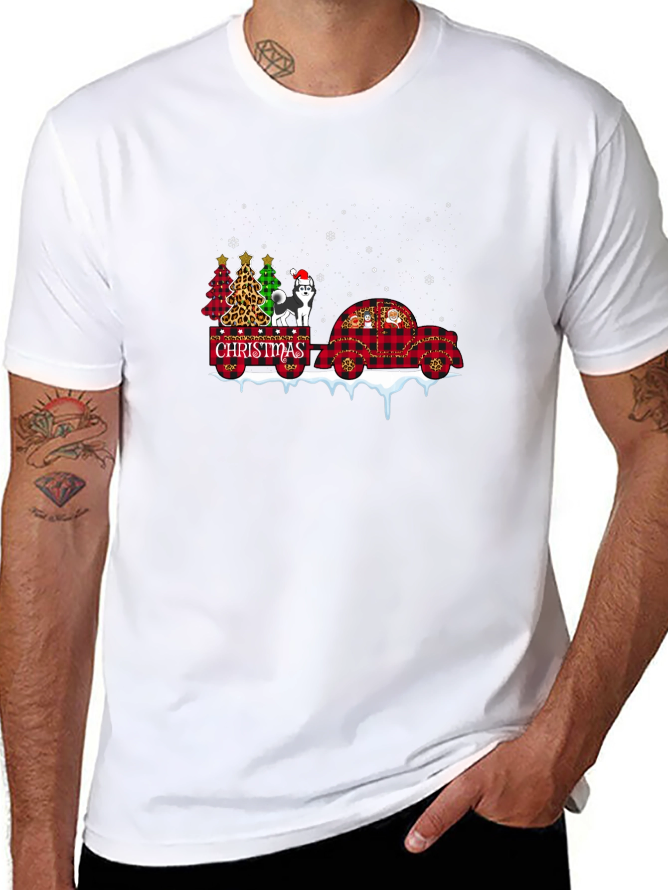 Christmas Husky Tee - Plaid Car & Xmas Trees