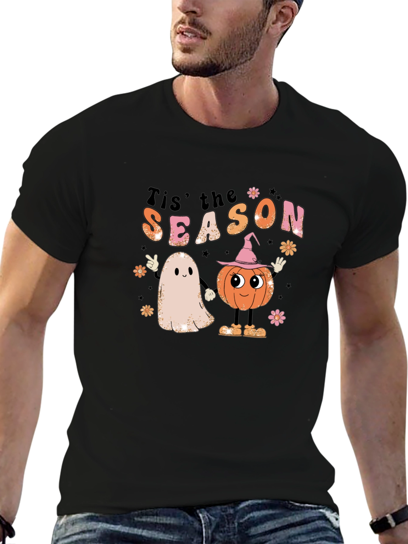 Retro Halloween T-Shirt: Tis the Season Ghost & Pumpkin