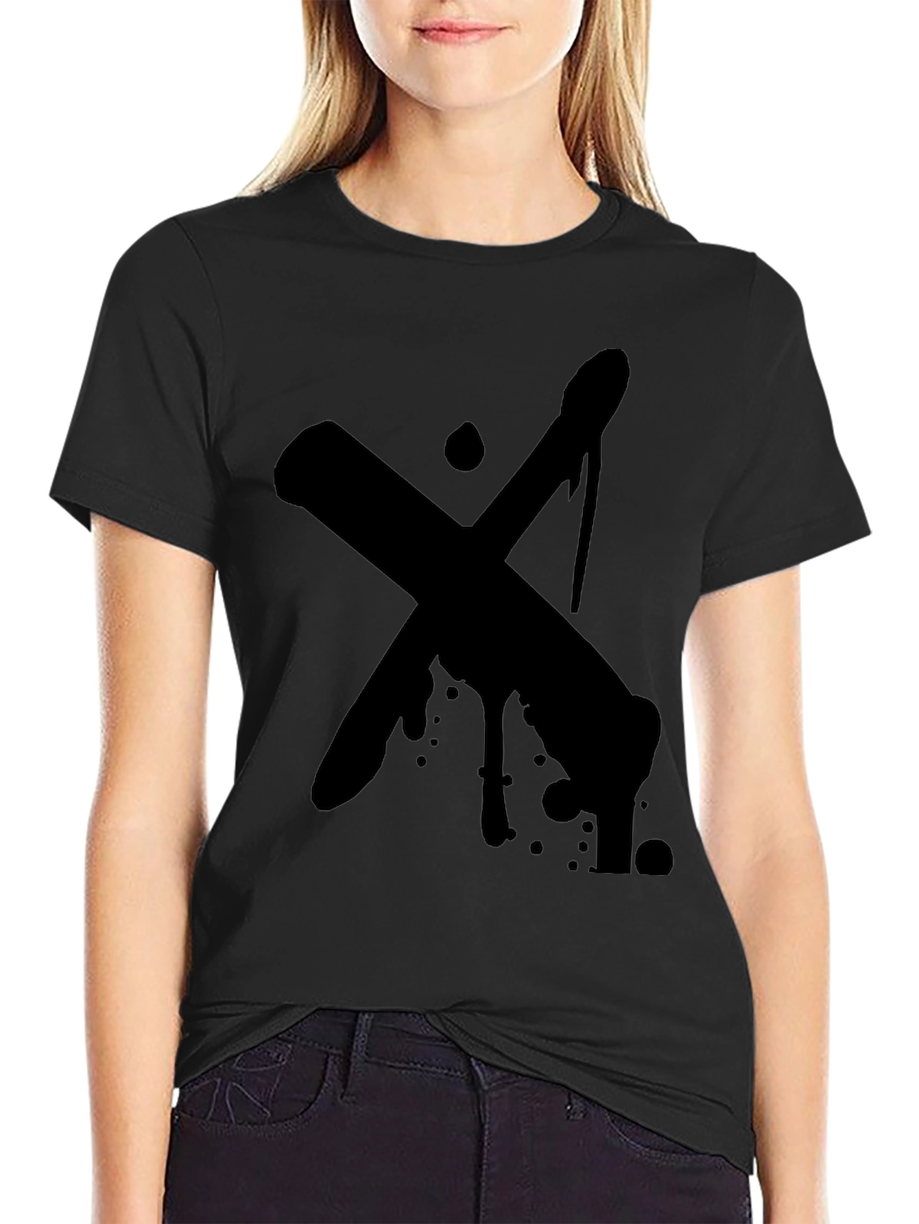 Bold Black X-Design Graphic Tee - Casual Style