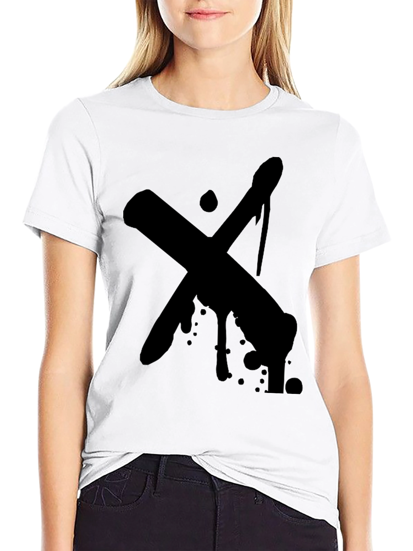 Bold Black X-Design Graphic Tee - Casual Style