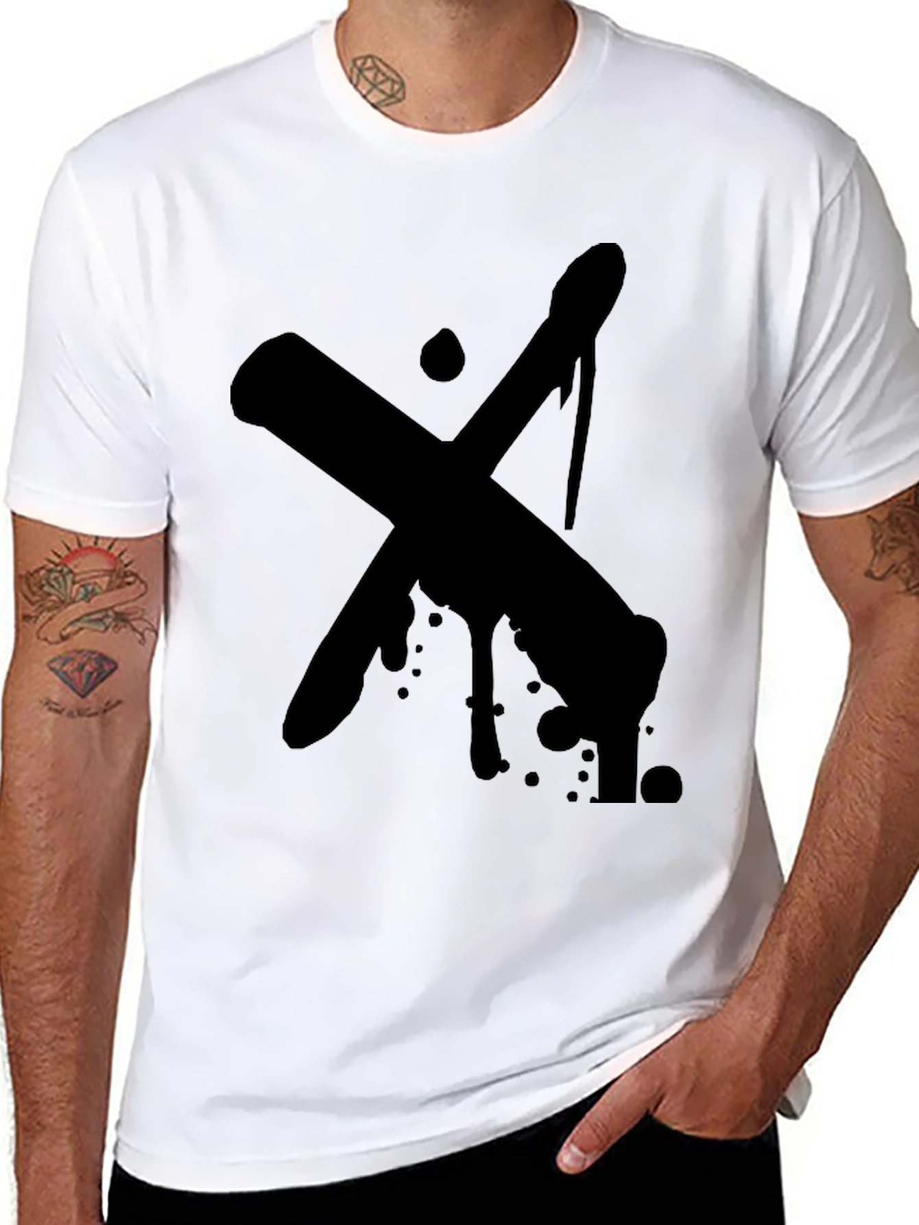 Bold Black X-Design Graphic Tee - Casual Style