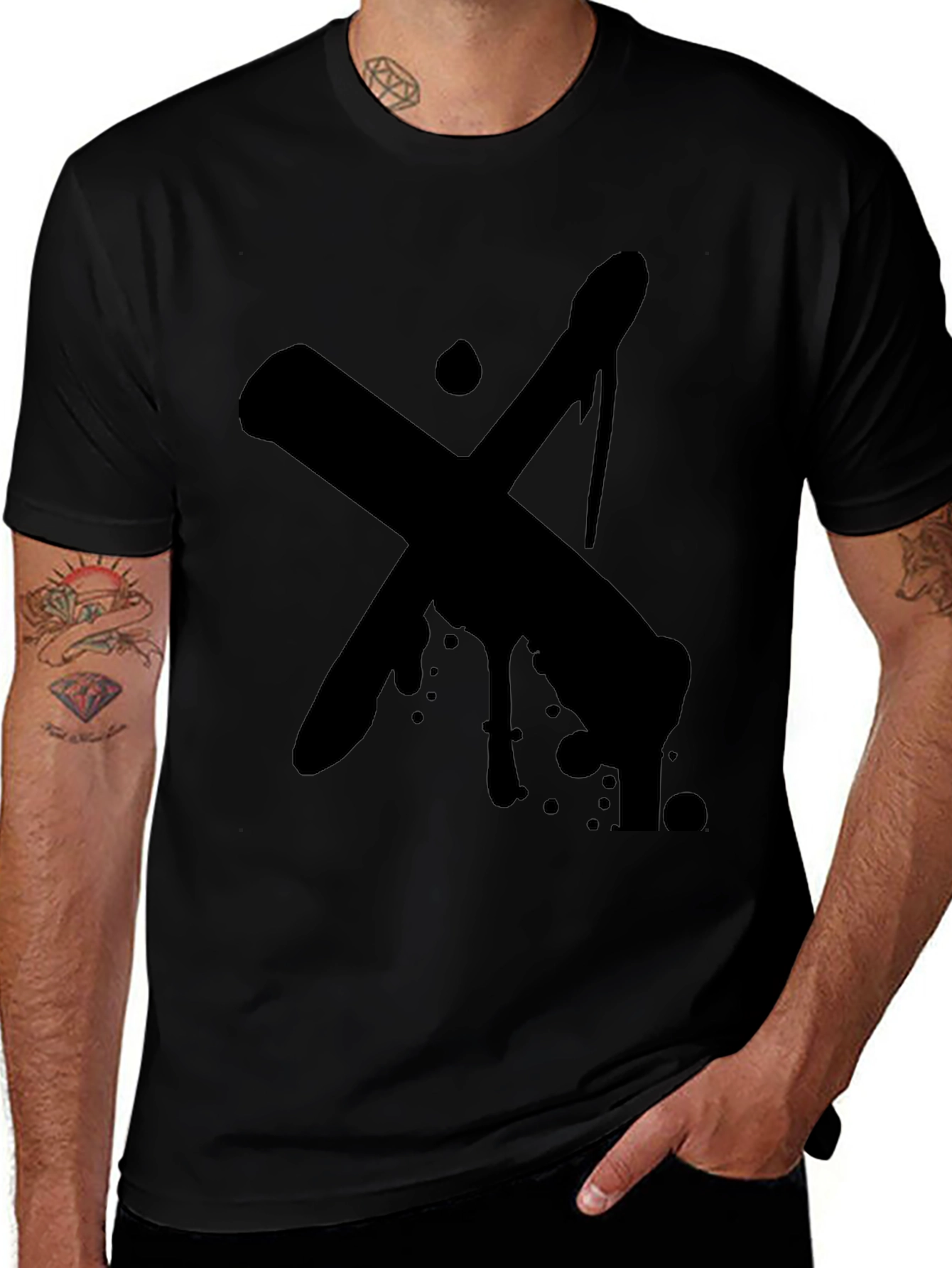 Bold Black X-Design Graphic Tee - Casual Style