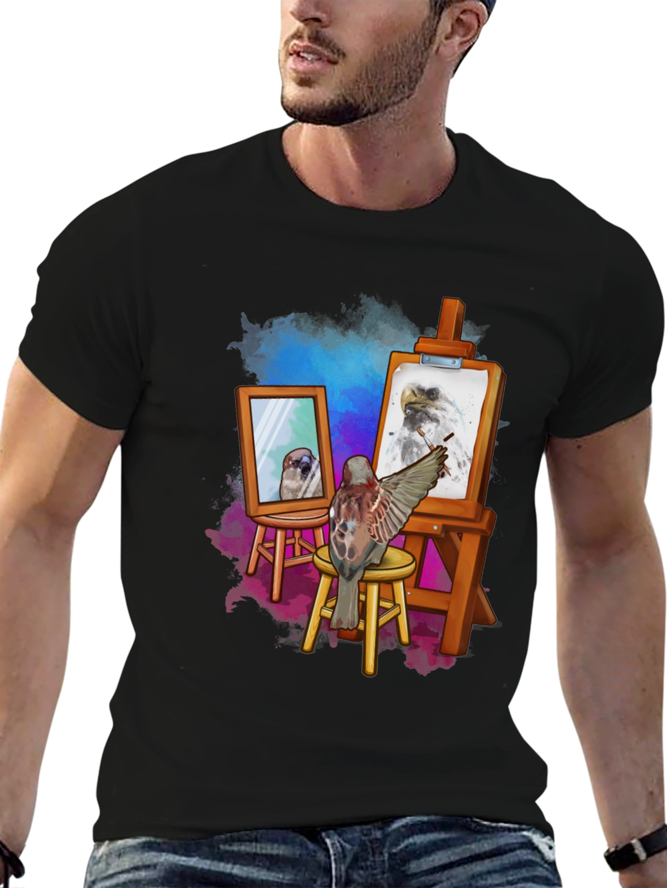 Artist Bird Graphic T-Shirt - Creative Bird Art