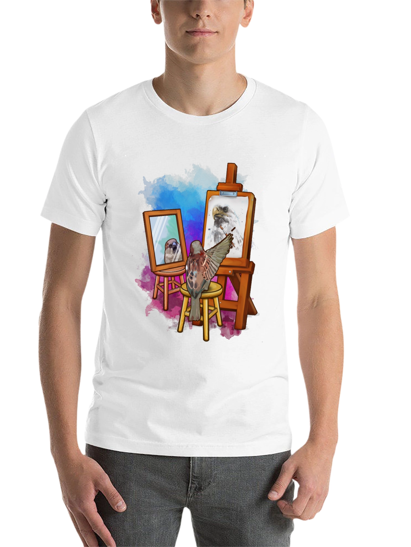 Artist Bird Graphic T-Shirt - Creative Bird Art