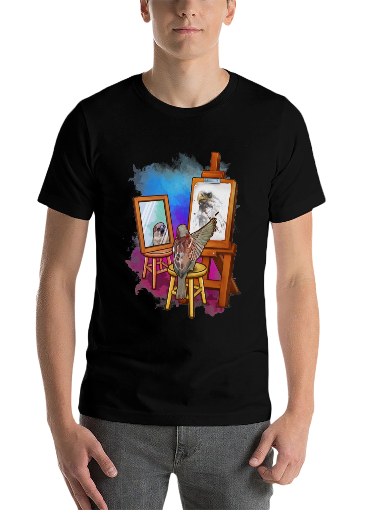 Artist Bird Graphic T-Shirt - Creative Bird Art