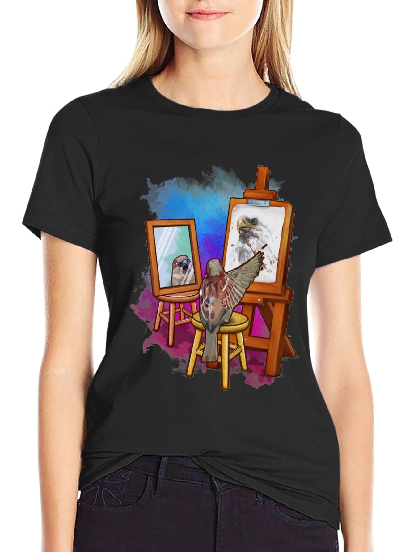 Artist Bird Graphic T-Shirt - Creative Bird Art