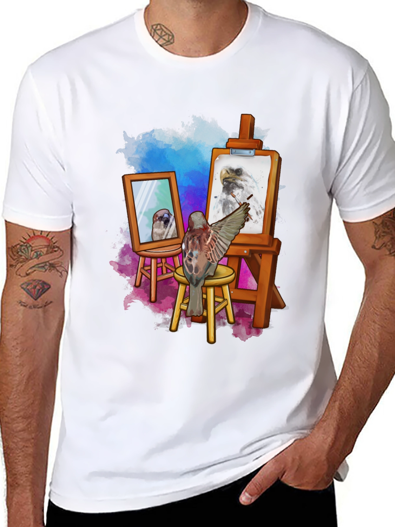 Artist Bird Graphic T-Shirt - Creative Bird Art