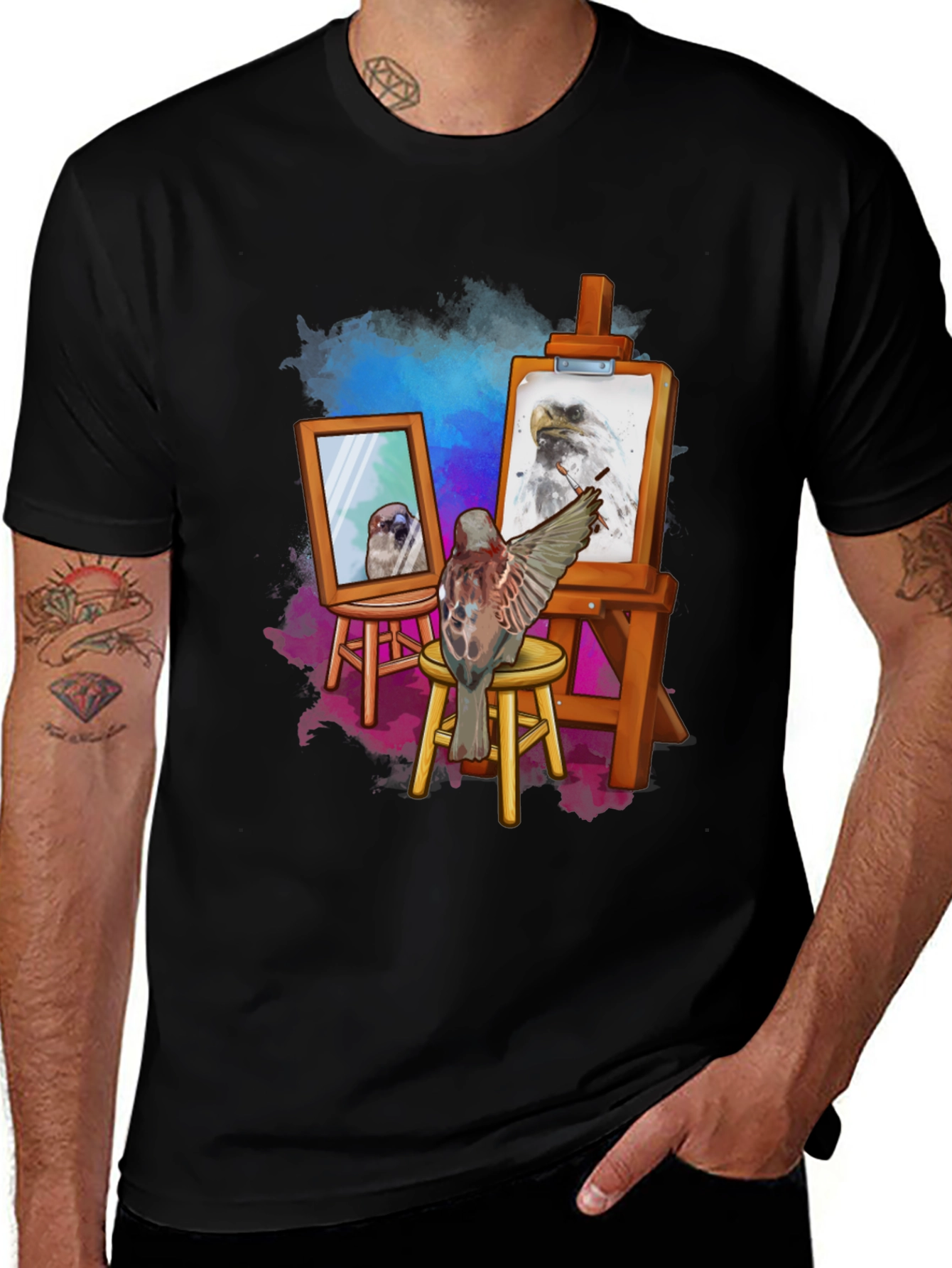 Artist Bird Graphic T-Shirt - Creative Bird Art