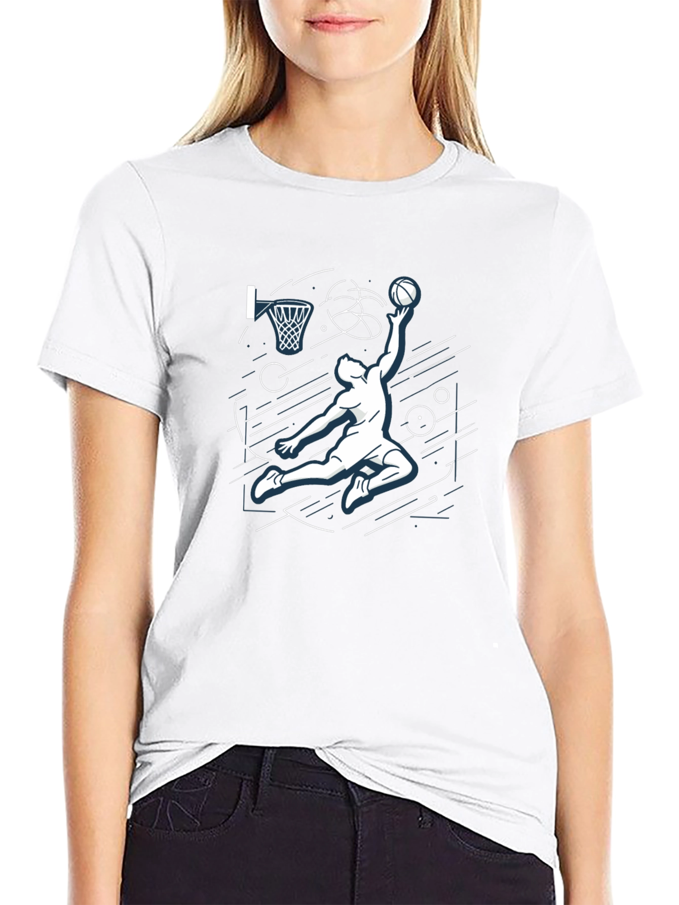 Basketball Dunk Graphic Tee - Black Cotton T-Shirt