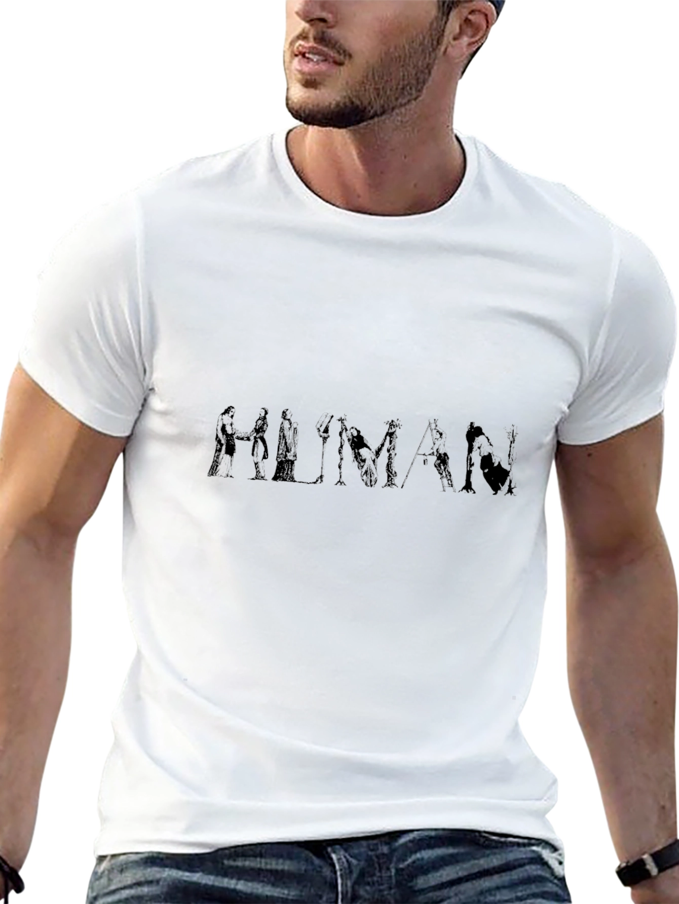 Human Silhouette Graphic Black T-Shirt