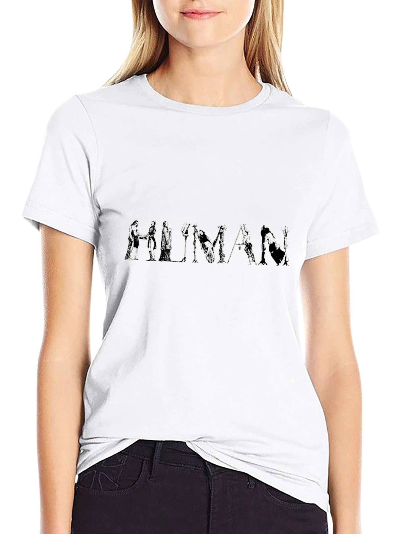 Human Silhouette Graphic Black T-Shirt