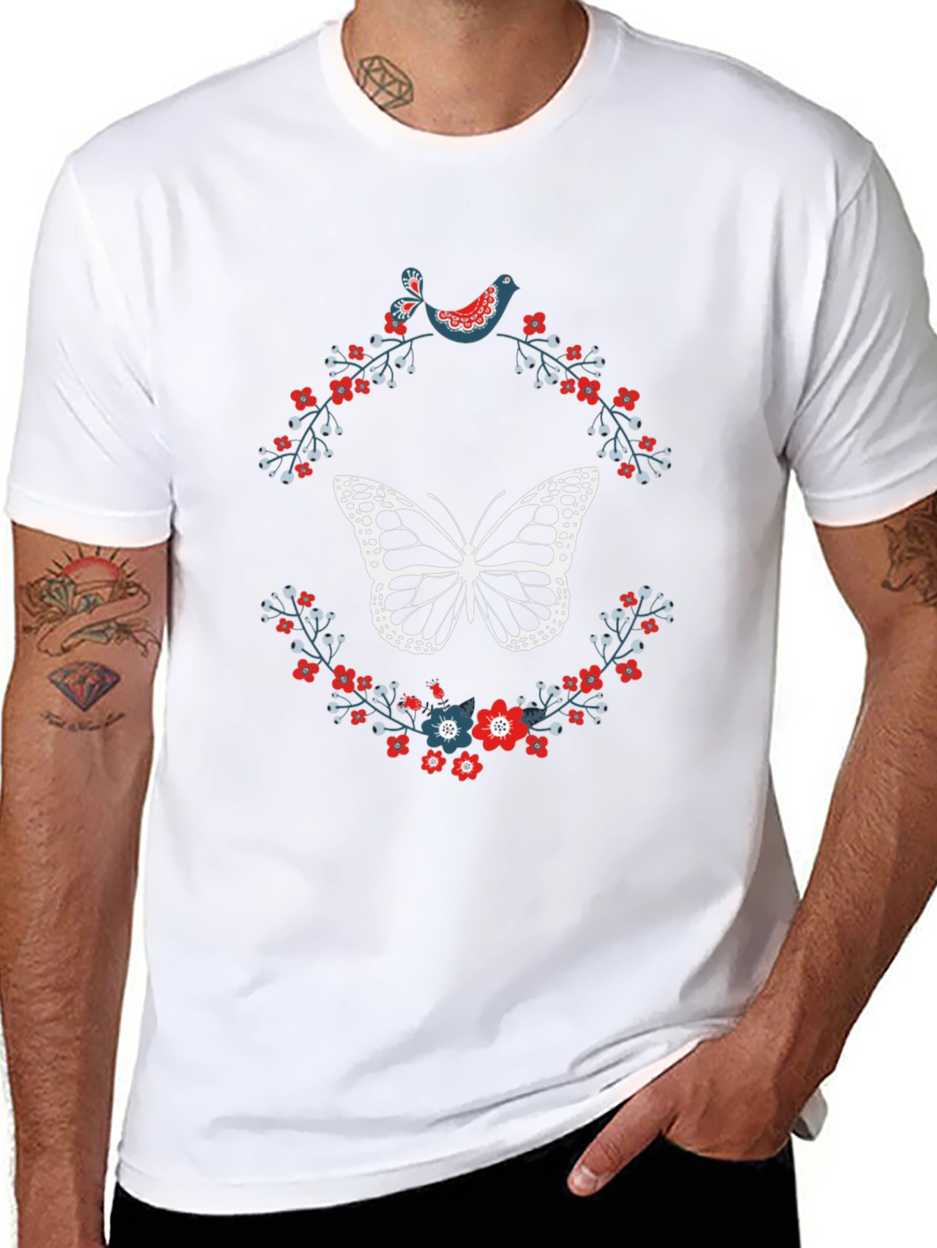 Butterfly & Floral Print T-Shirt