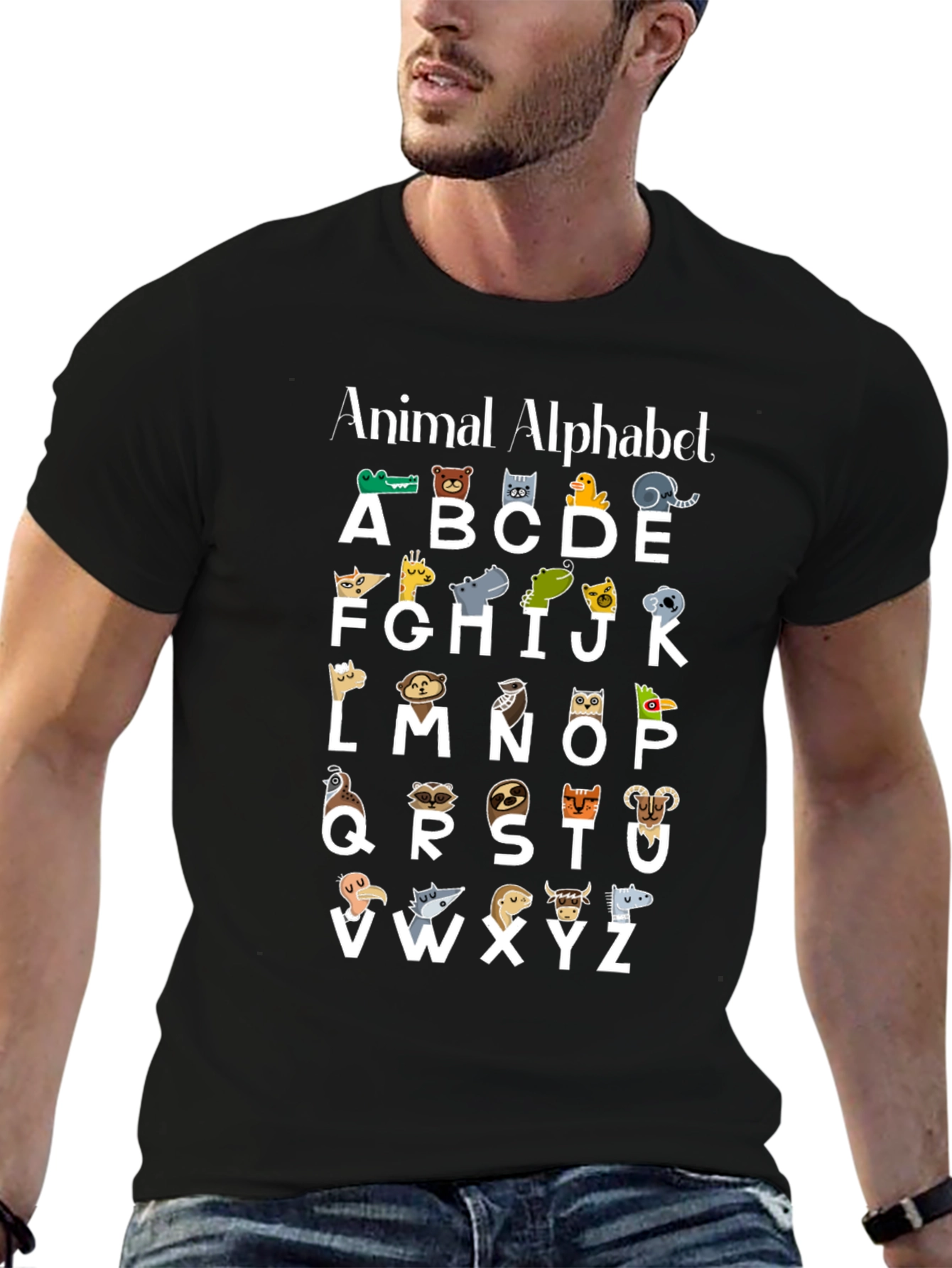 Animal Alphabet Black Cotton T-Shirt