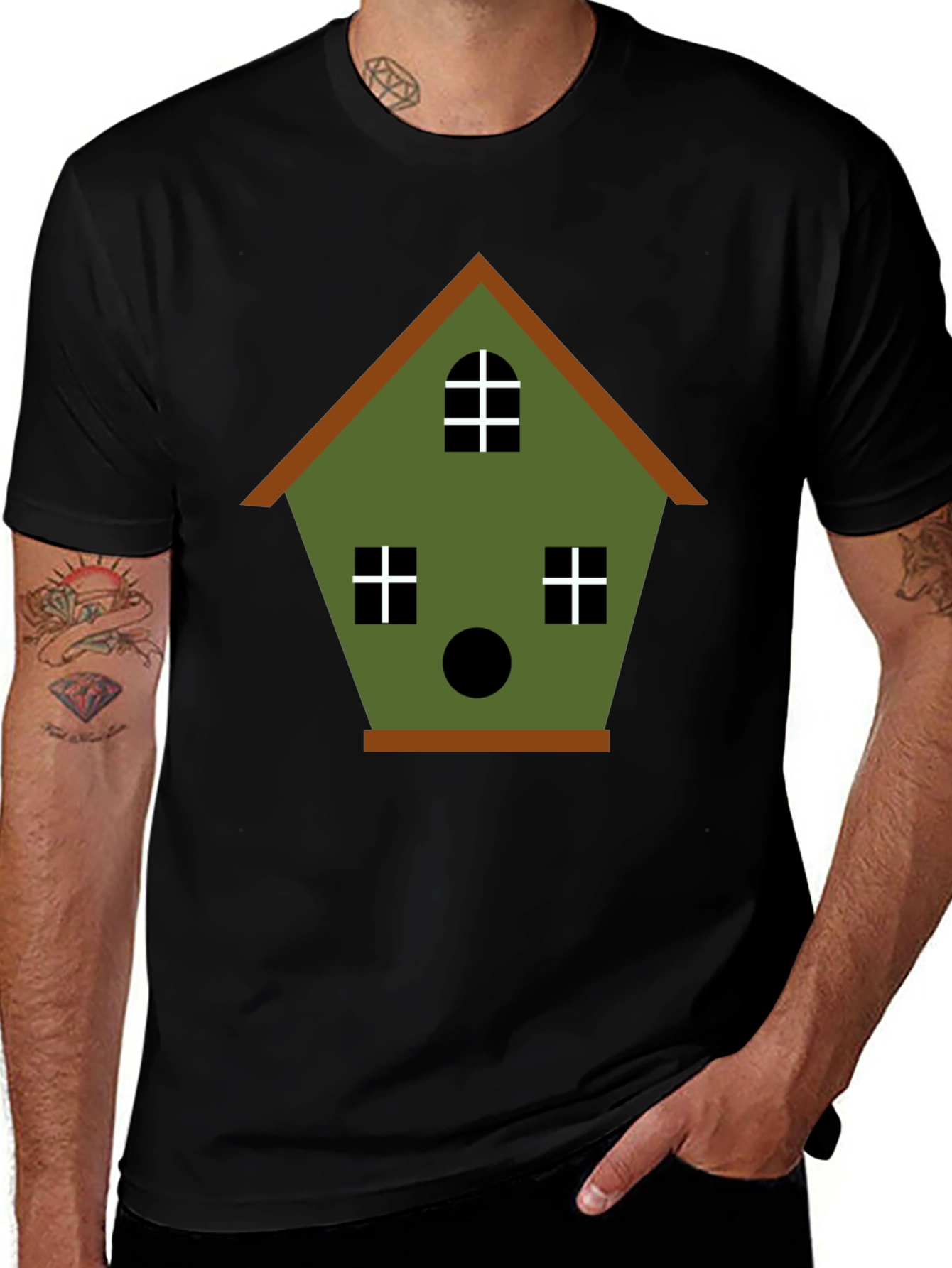 Birdhouse Graphic Tee - Olive Green Cotton Blend